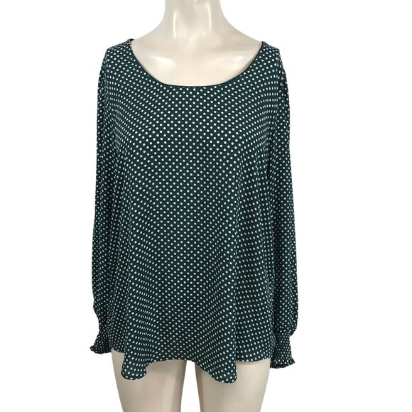 LOFT- WOMEN'S MEDIUM - GREEN POLKA DOTS LONG SLEEVE ROUND NECK TOP SHIRT - Picture 1 of 5